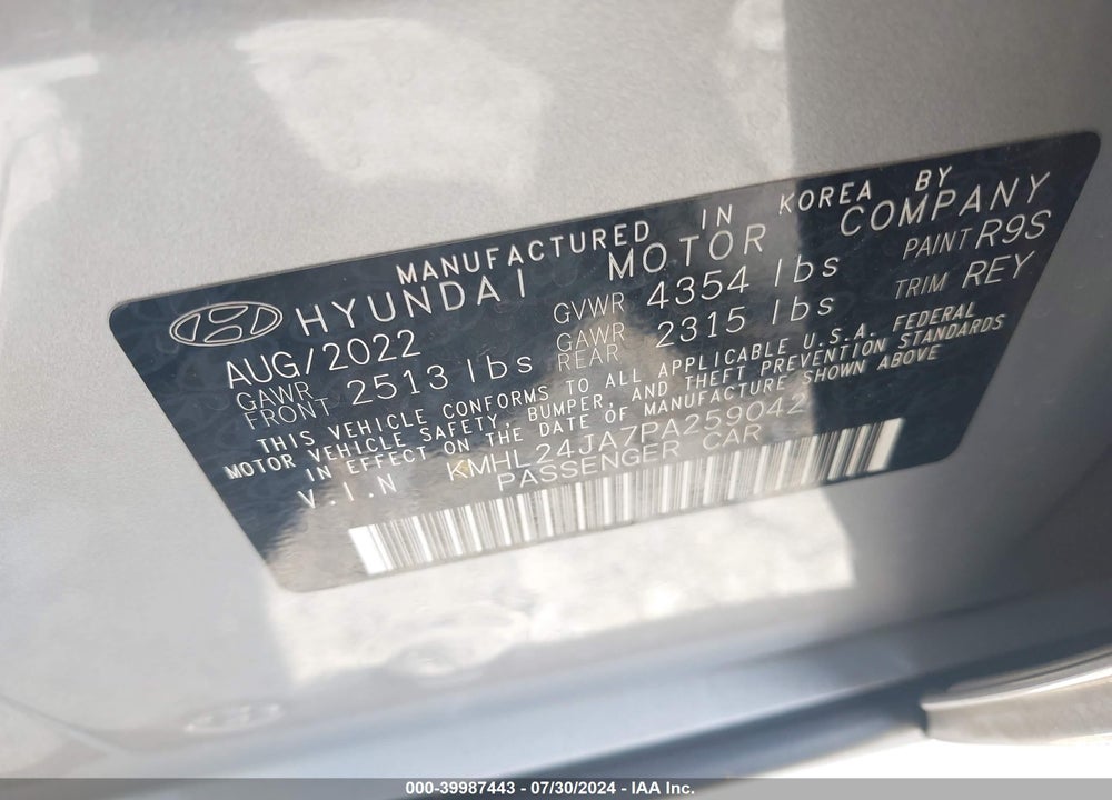 2023 HYUNDAI SONATA SE VIN: KMHL24JA7PA259042