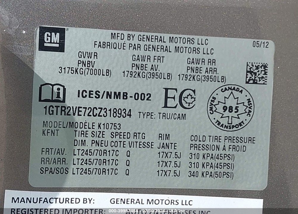 2012 GMC SIERRA 1500 SLE VIN: 1GTR2VE72CZ318934