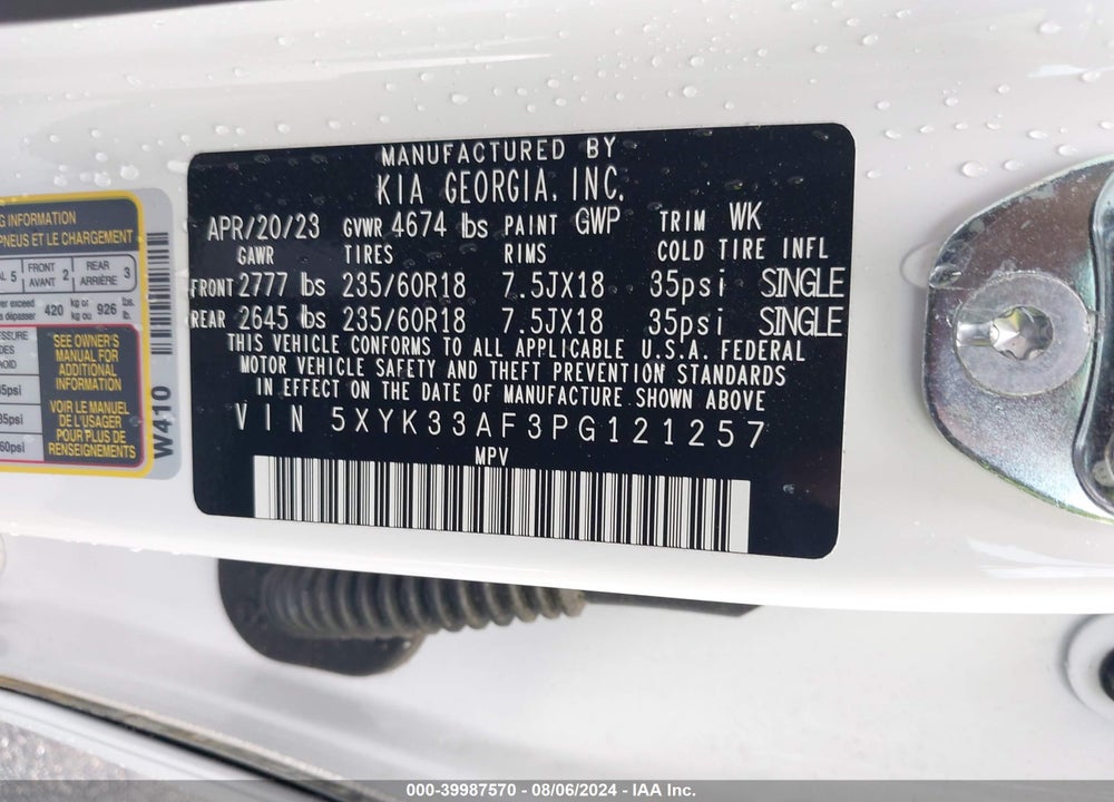 2023 KIA SPORTAGE EX VIN: 5XYK33AF3PG121257