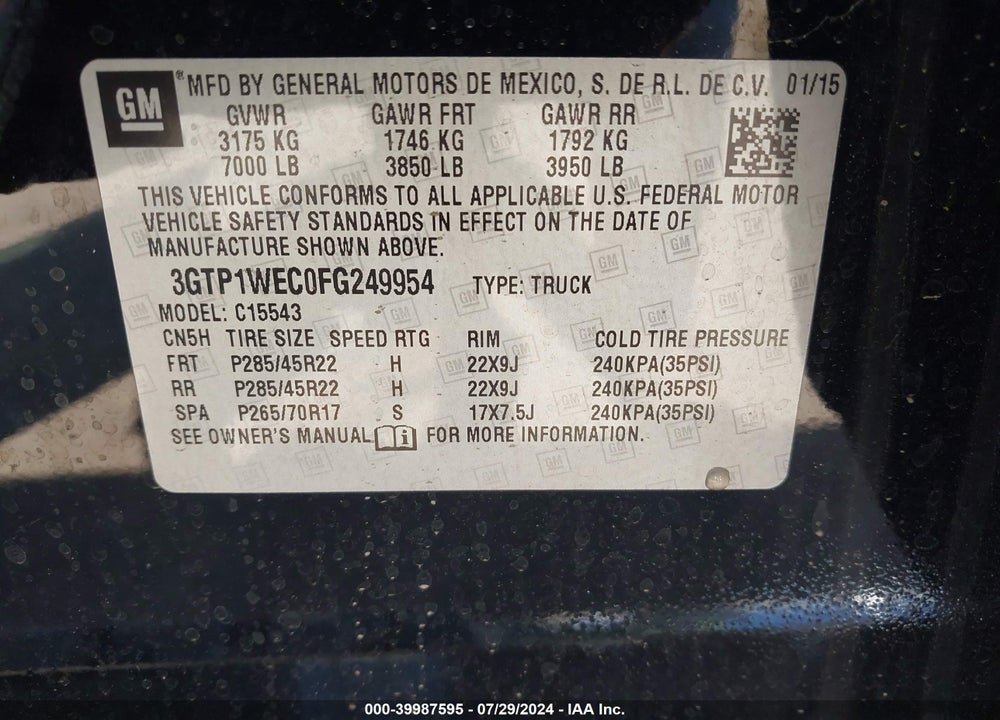 2015 GMC SIERRA 1500 DENALI VIN: 3GTP1WEC0FG249954