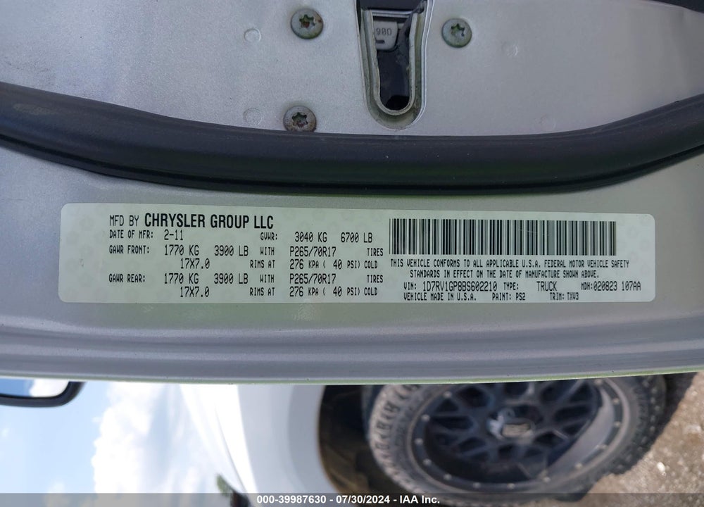 2011 RAM 1500 ST VIN: 1D7RV1GP8BS602210