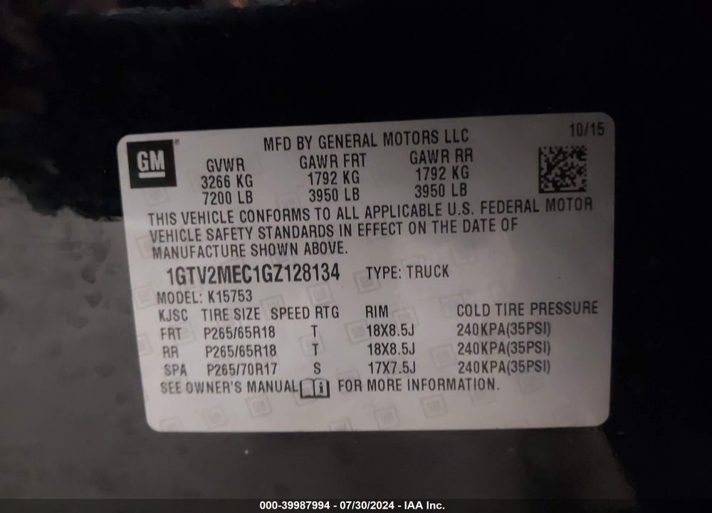 2016 GMC SIERRA 1500 SLE VIN: 1GTV2MEC1GZ128134