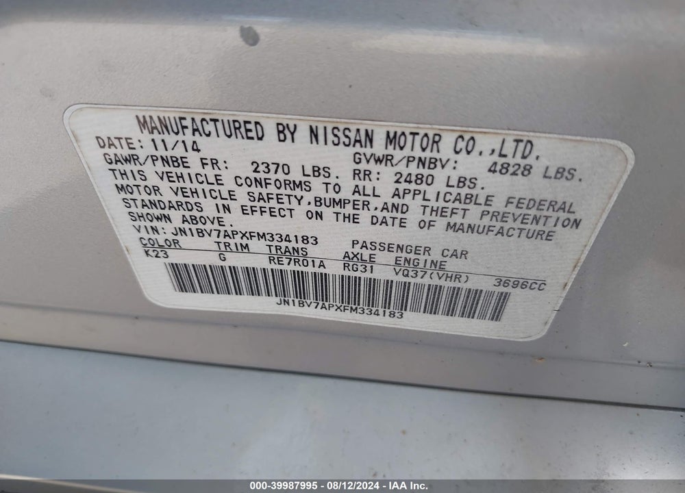 2015 INFINITI Q50 VIN: JN1BV7APXFM334183