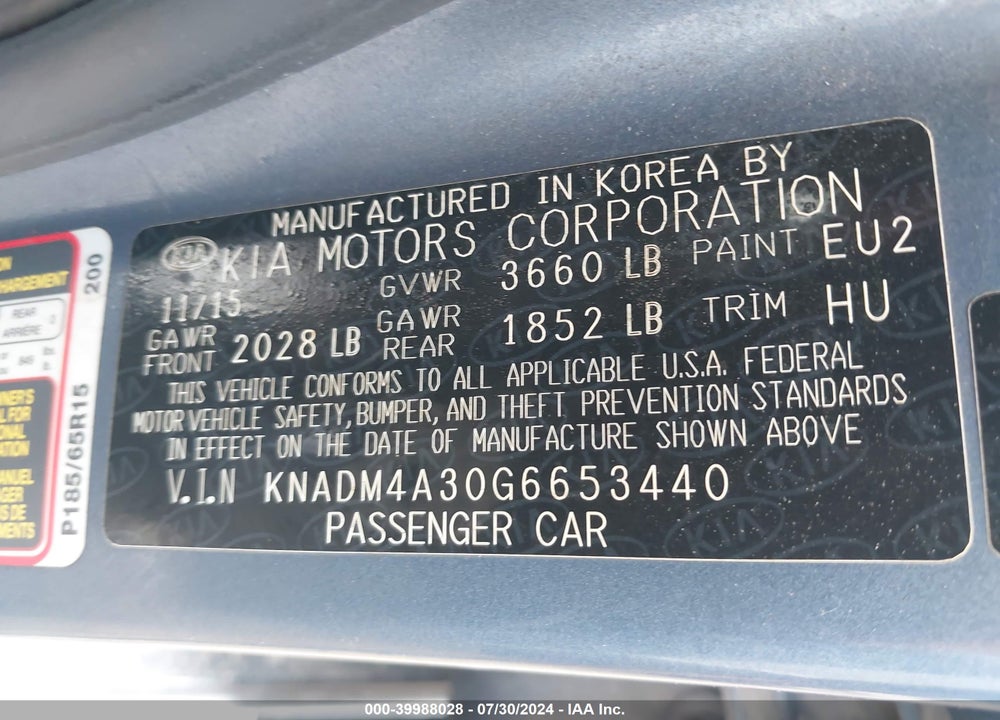 2016 KIA RIO LX VIN: KNADM4A30G6653440