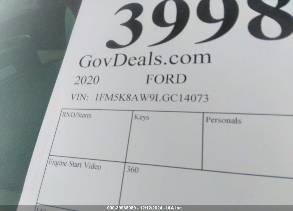 2020 FORD POLICE INTERCEPTOR UTILITY VIN: 1FM5K8AW9LGC14073