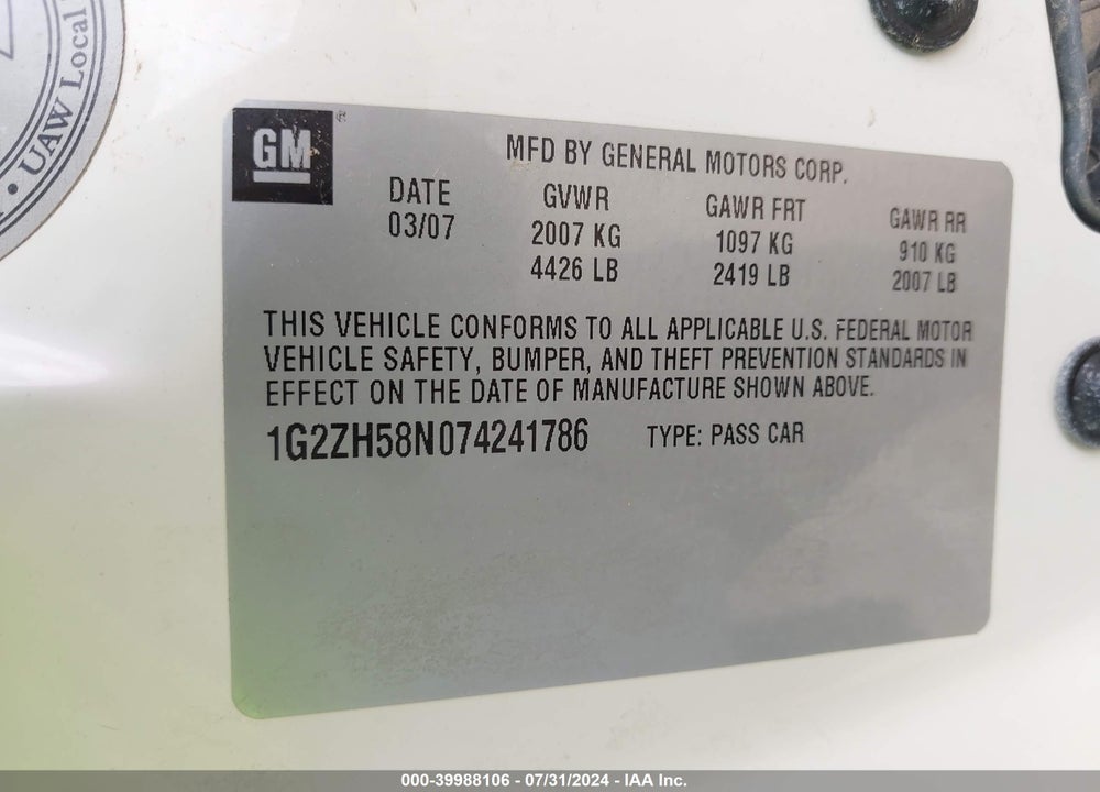 2007 PONTIAC G6 GT VIN: 1G2ZH58N074241786