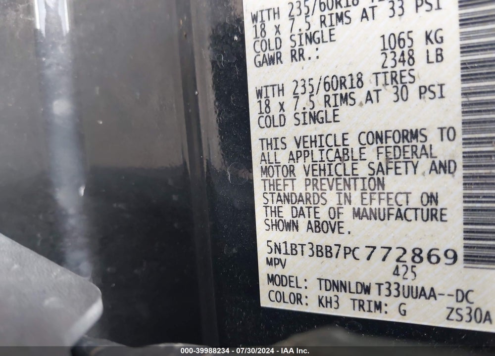 2023 NISSAN ROGUE SV INTELLIGENT AWD VIN: 5N1BT3BB7PC772869