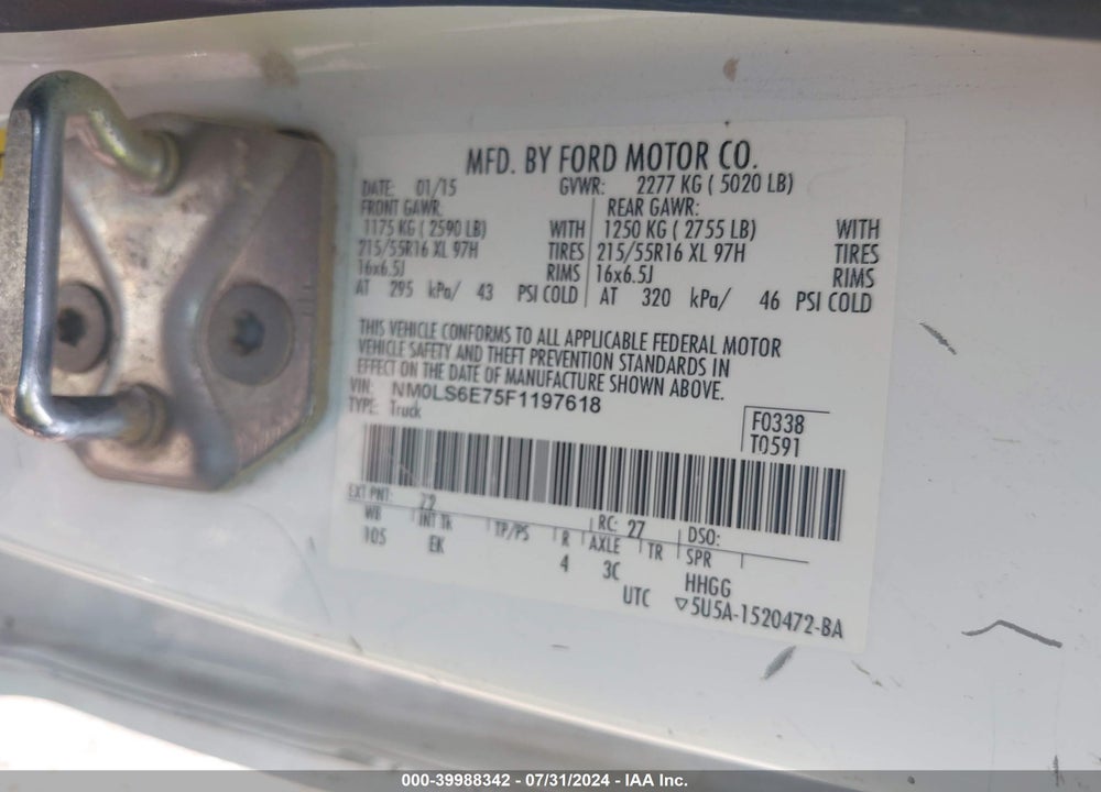2015 FORD TRANSIT CONNECT XL VIN: NM0LS6E75F1197618