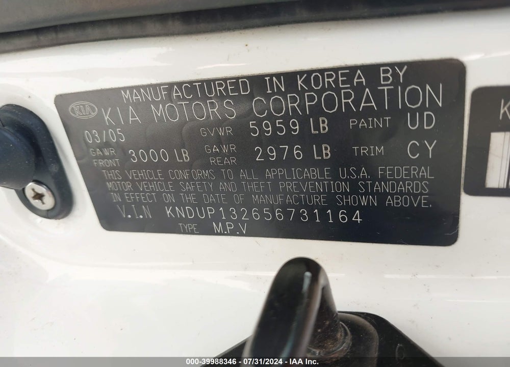 2005 KIA SEDONA EX/LX VIN: KNDUP132656731164