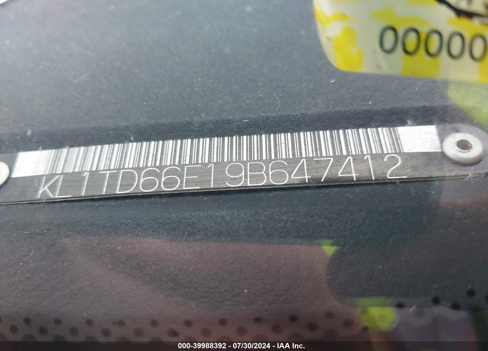 2009 CHEVROLET AVEO LT VIN: KL1TD66E19B647412