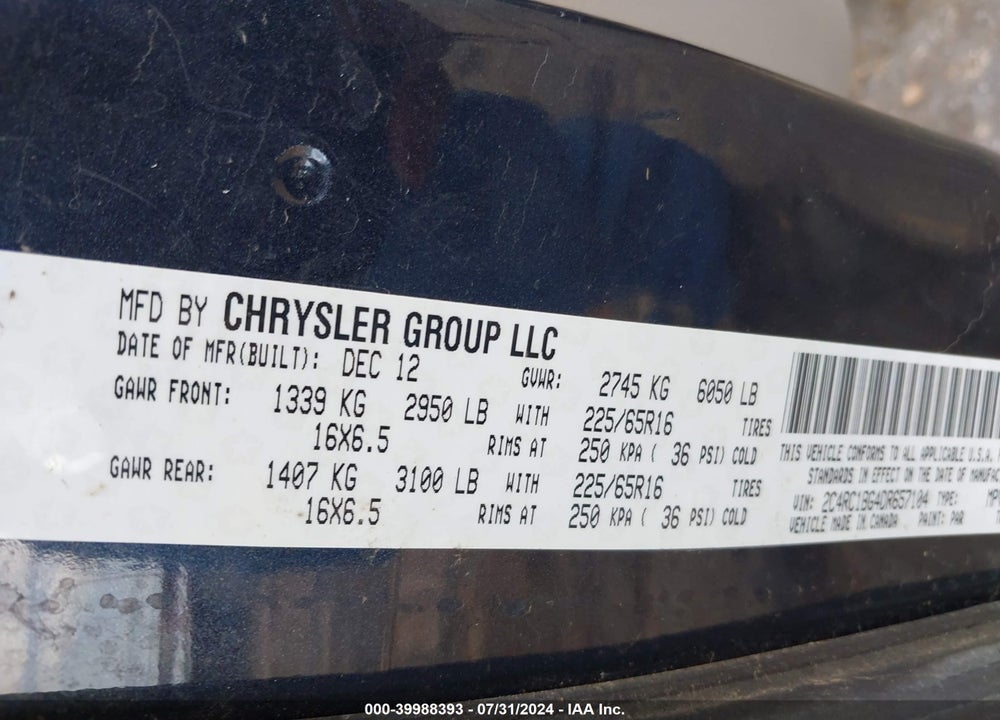 2013 CHRYSLER TOWN & COUNTRY VIN: 2C4RC1BG4DR657104