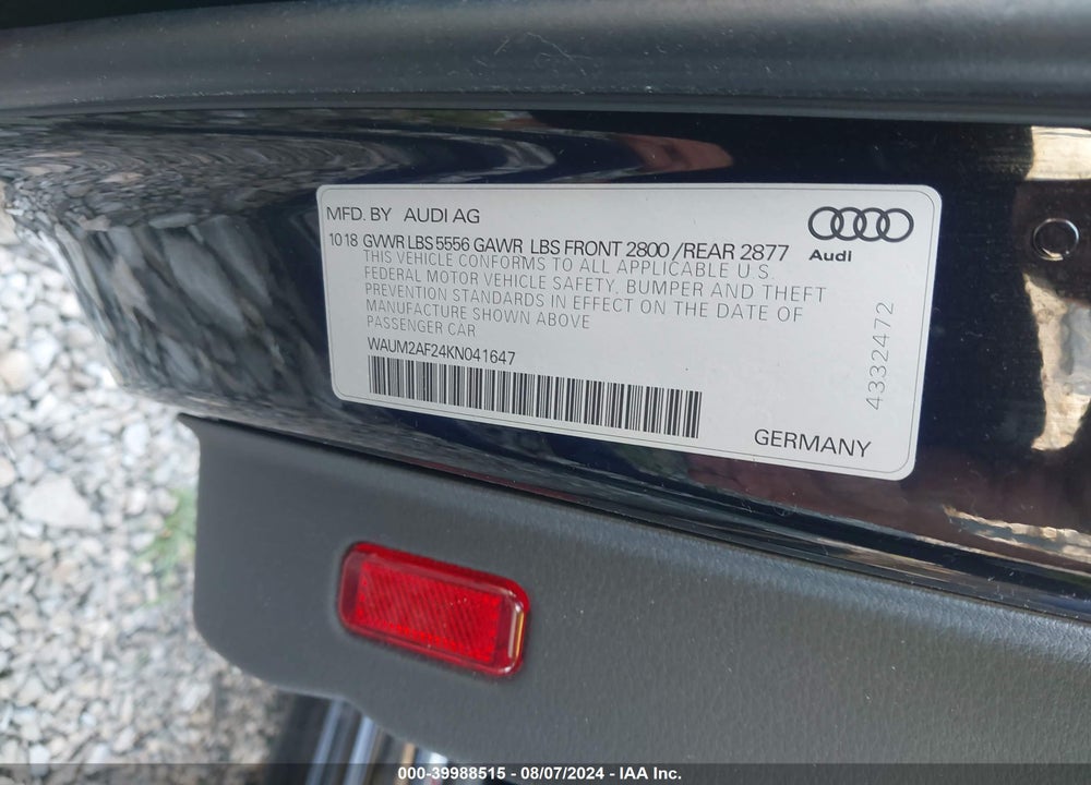 2019 AUDI A6 55 PREMIUM VIN: WAUM2AF24KN041647