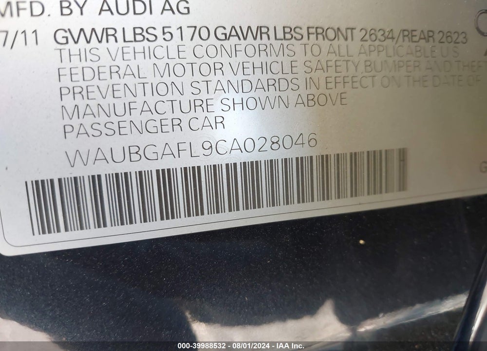 2012 AUDI S4 3.0 PREMIUM PLUS VIN: WAUBGAFL9CA028046