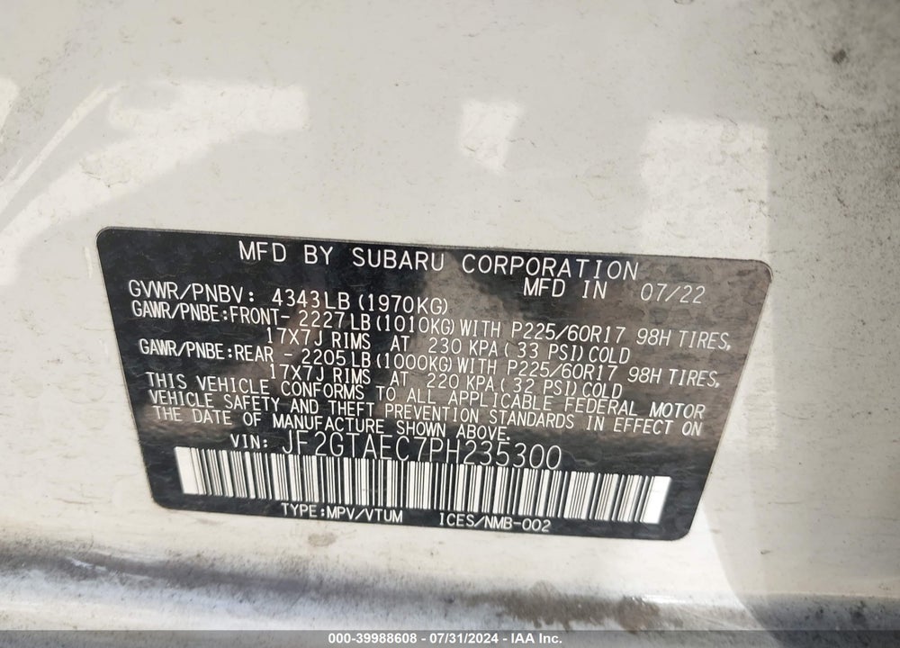 2023 SUBARU CROSSTREK PREMIUM VIN: JF2GTAEC7PH235300