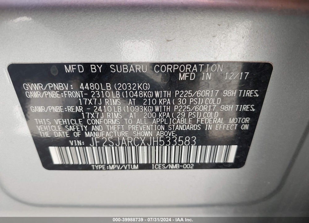 2018 SUBARU FORESTER 2.5I LIMITED VIN: JF2SJARCXJH533583