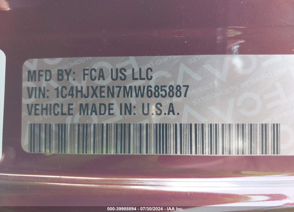 2021 JEEP WRANGLER UNLIMITED SAHARA 4X4 VIN: 1C4HJXEN7MW685887