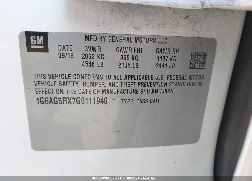 2016 CADILLAC ATS STANDARD VIN: 1G6AG5RX7G0111946