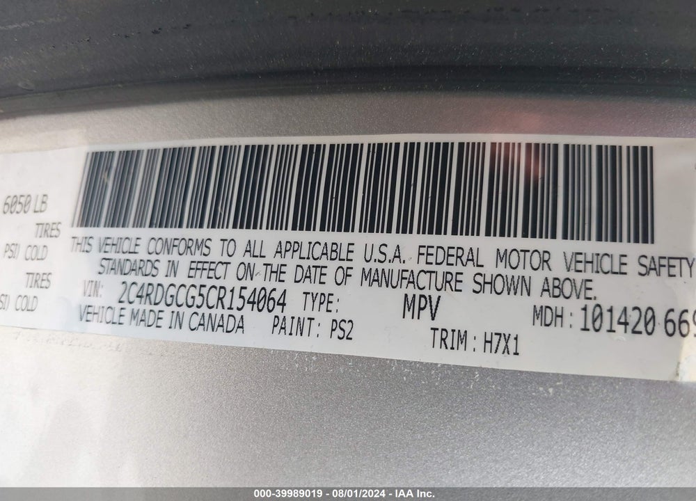 2012 DODGE GRAND CARAVAN SXT VIN: 2C4RDGCG5CR154064