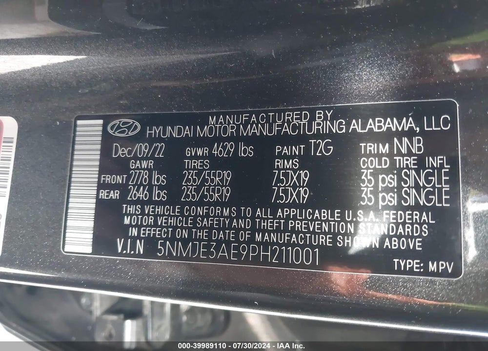 2023 HYUNDAI TUCSON VIN: 5NMJE3AE9PH211001