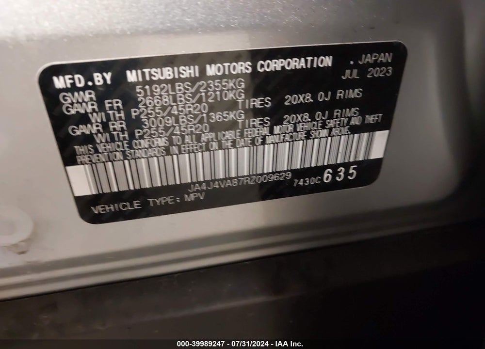 2024 MITSUBISHI OUTLANDER SE 2.5 S-AWC VIN: JA4J4VA87RZ009629
