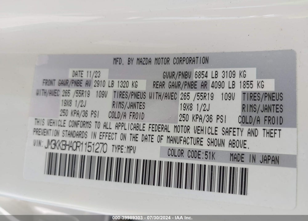 2024 MAZDA CX-90 PHEV PREFERRED VIN: JM3KKBHA0R1151270