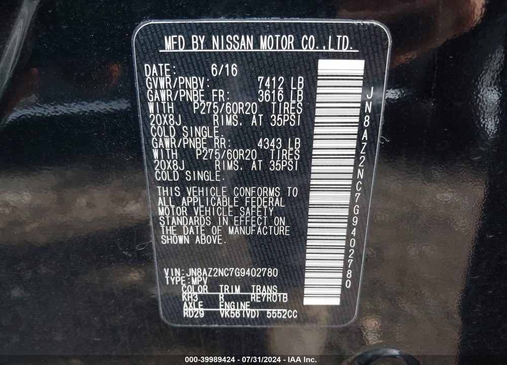 2016 INFINITI QX80 VIN: JN8AZ2NC7G9402780