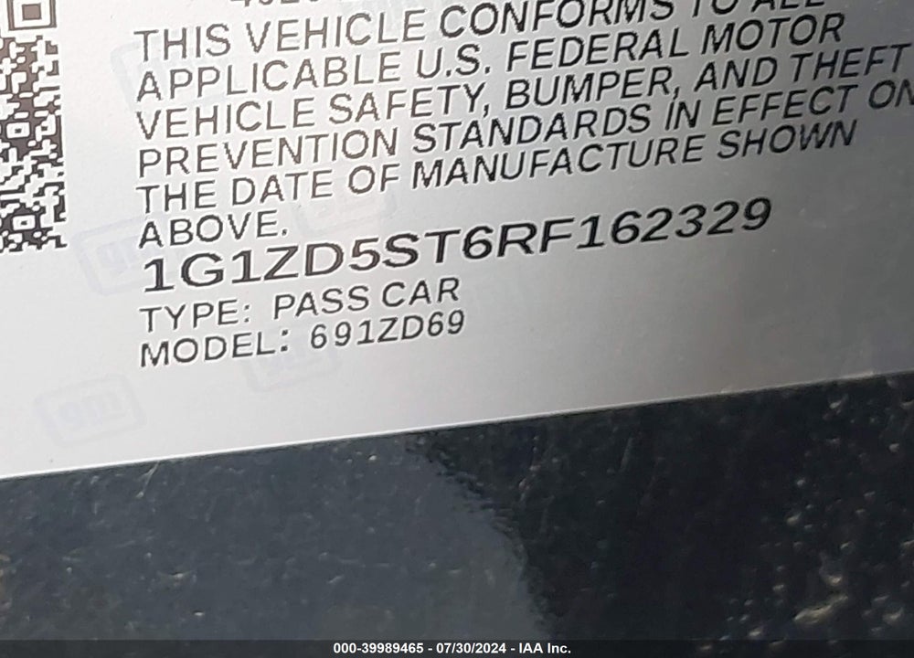 2024 CHEVROLET MALIBU LT VIN: 1G1ZD5ST6RF162329