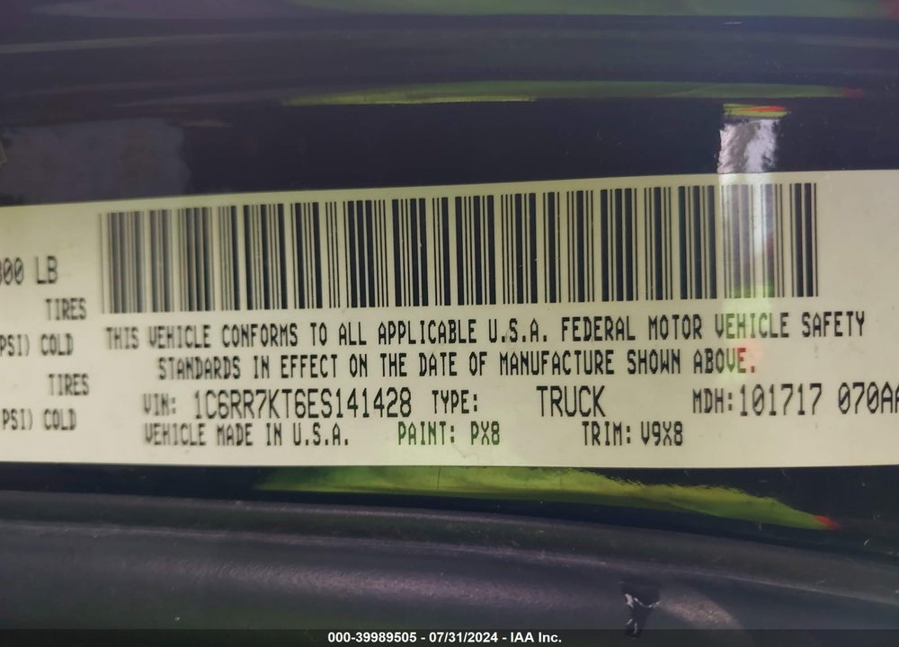 2014 RAM 1500 EXPRESS VIN: 1C6RR7KT6ES141428