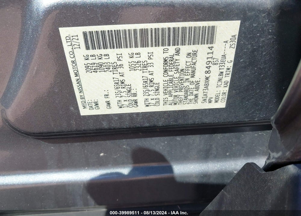 2021 NISSAN ROGUE S INTELLIGENT AWD VIN: 5N1AT3ABXMC849114
