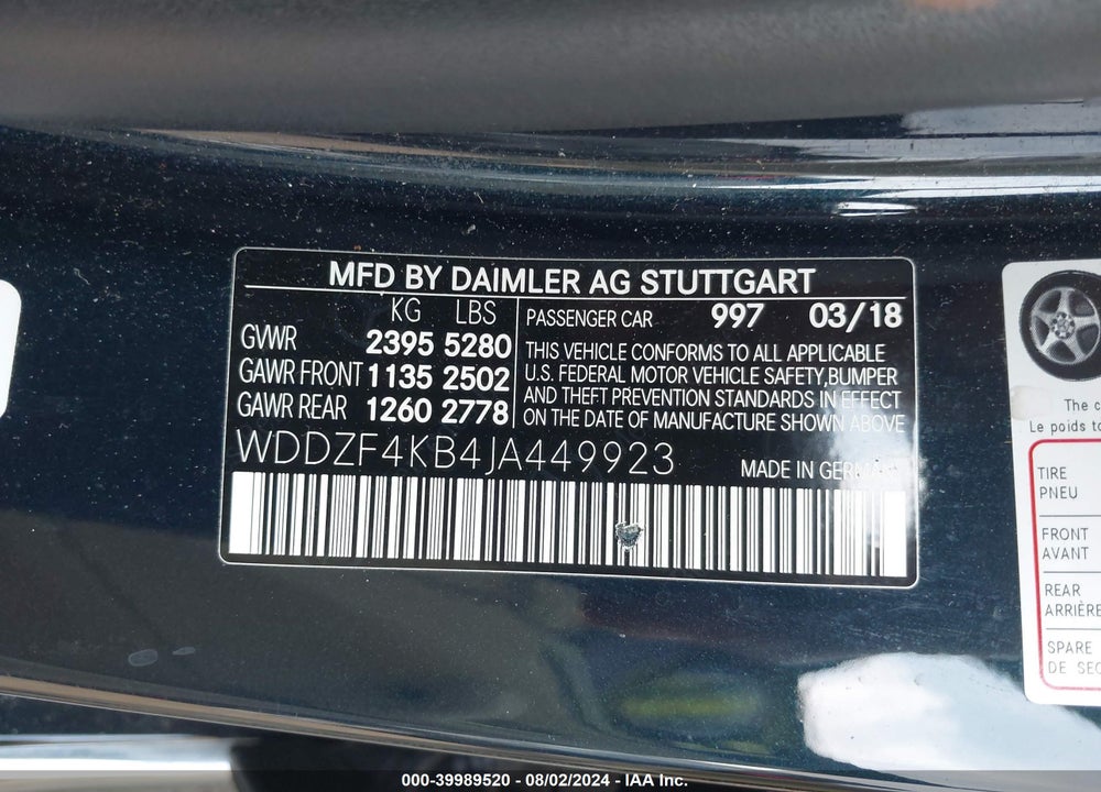 2018 MERCEDES-BENZ E 300 4MATIC VIN: WDDZF4KB4JA449923