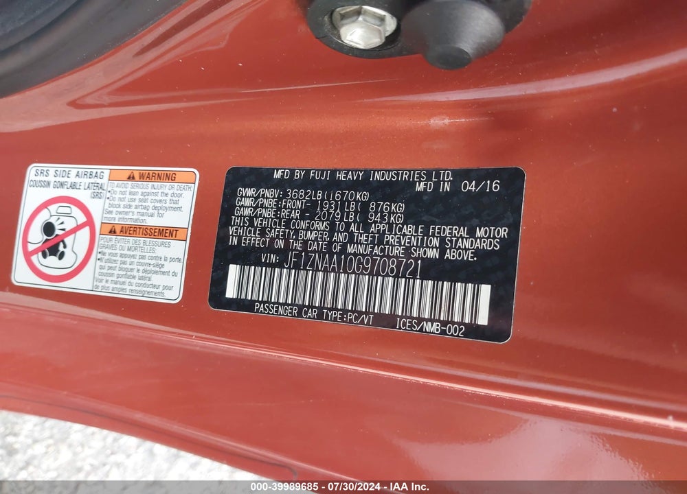2016 SCION FR-S VIN: JF1ZNAA10G9708721