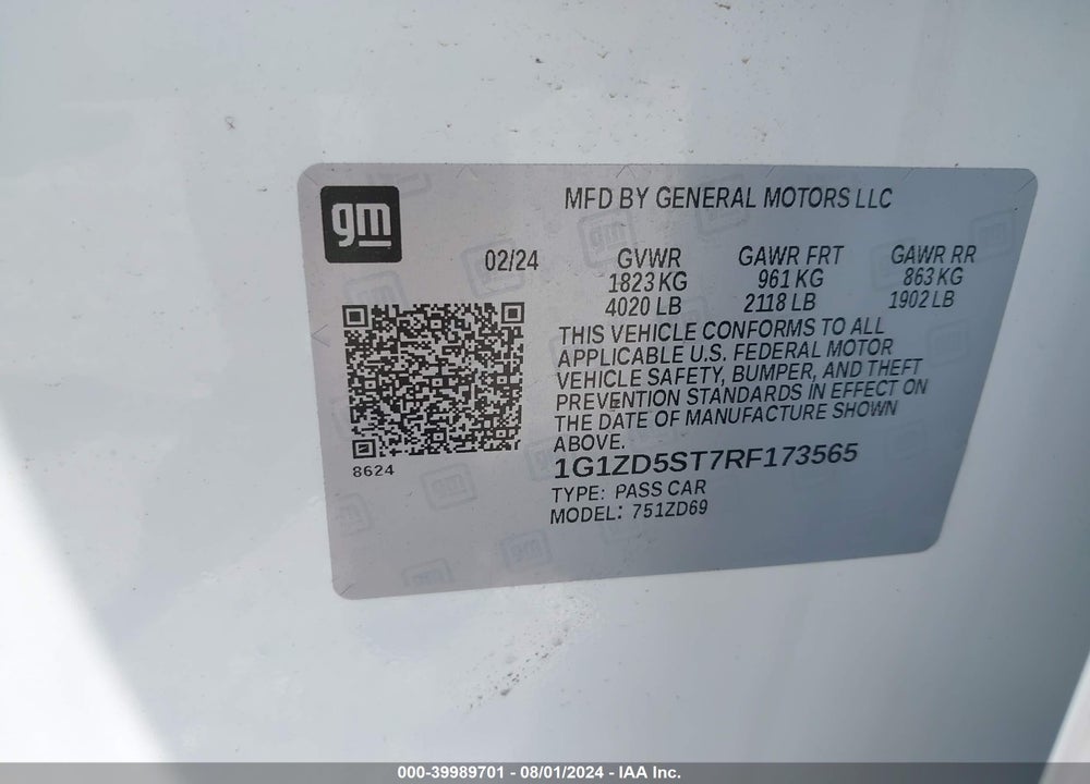 2024 CHEVROLET MALIBU LT VIN: 1G1ZD5ST7RF173565