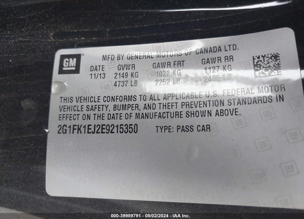 2014 CHEVROLET CAMARO 2SS VIN: 2G1FK1EJ2E9215350