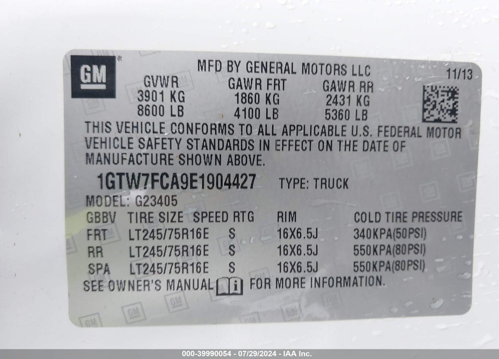 2014 GMC SAVANA 2500 WORK VAN VIN: 1GTW7FCA9E1904427