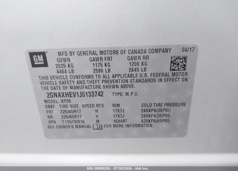 2018 CHEVROLET EQUINOX LS VIN: 2GNAXHEV1J6133742