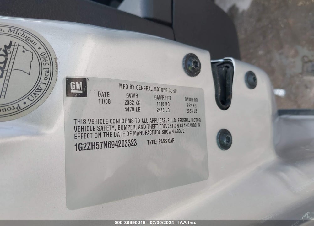 2009 PONTIAC G6 GT VIN: 1G2ZH57N694203323