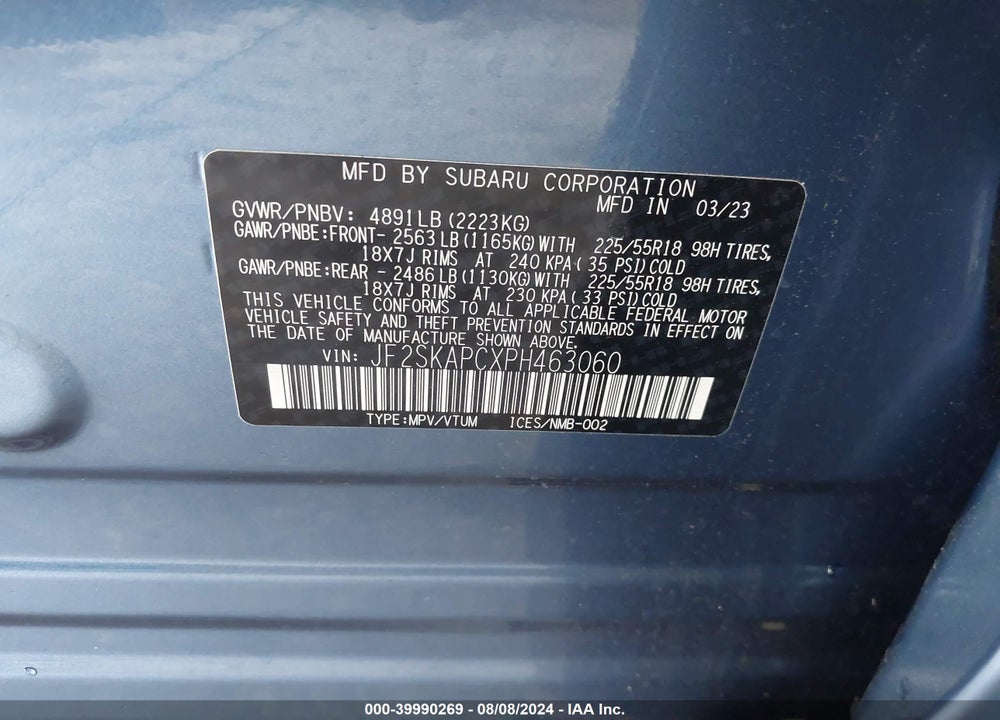 2023 SUBARU FORESTER LIMITED VIN: JF2SKAPCXPH463060