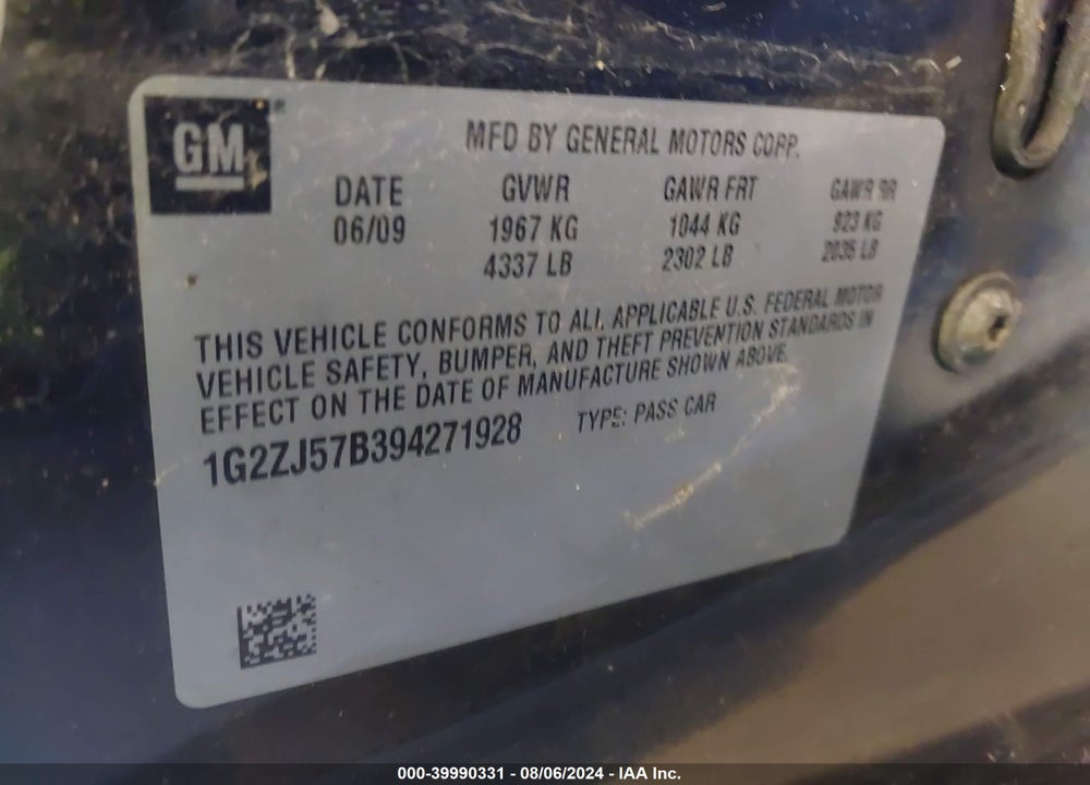 2009 PONTIAC G6 NEW SE VIN: 1G2ZJ57B394271928