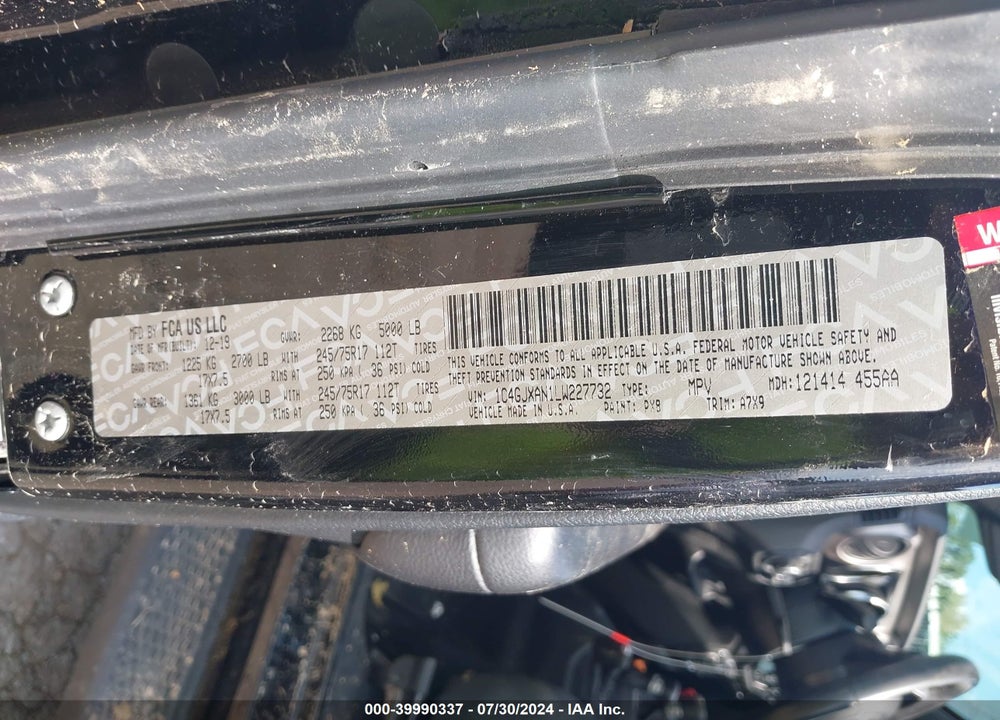 2020 JEEP WRANGLER SPORT VIN: 1C4GJXAN1LW227732
