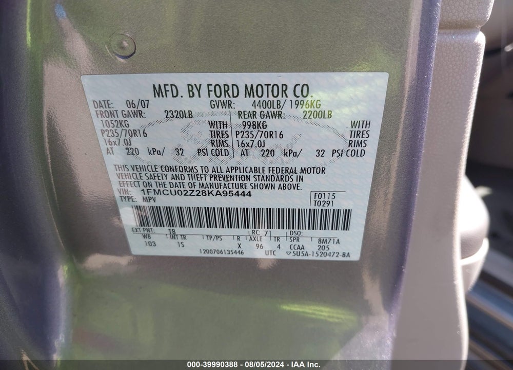 2008 FORD ESCAPE XLS/XLS MANUAL VIN: 1FMCU02Z28KA95444