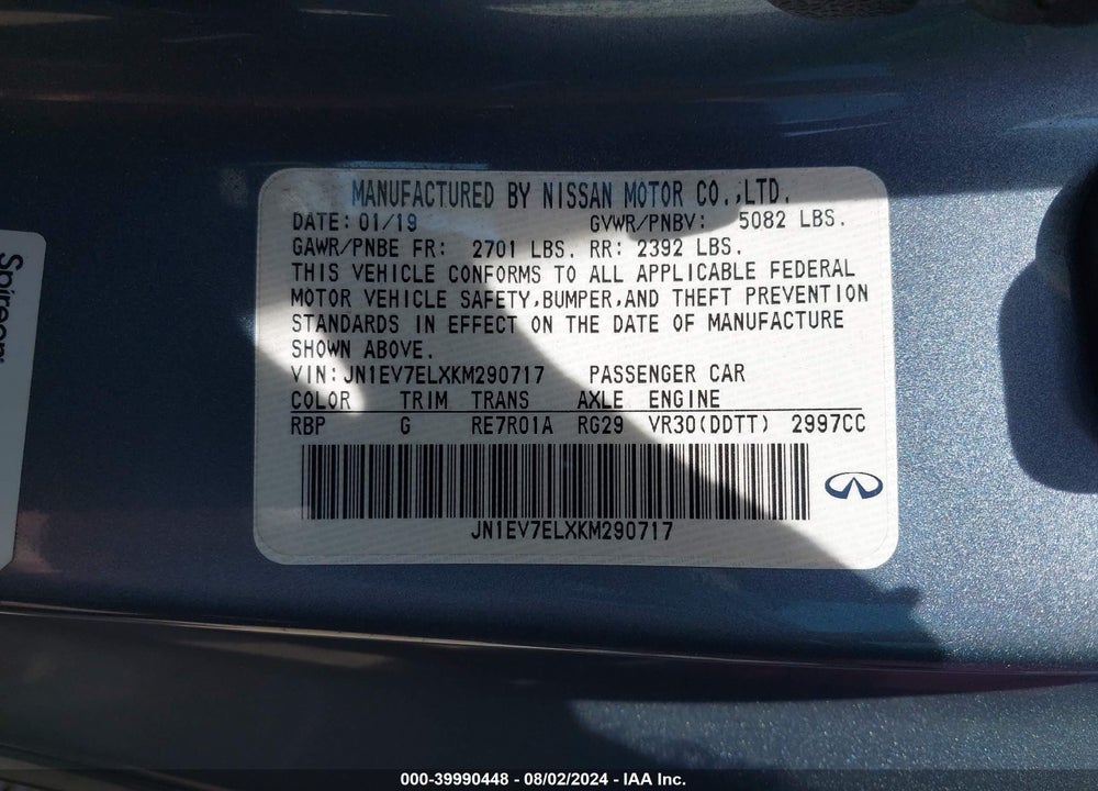 2019 INFINITI Q60 3.0T LUXE VIN: JN1EV7ELXKM290717