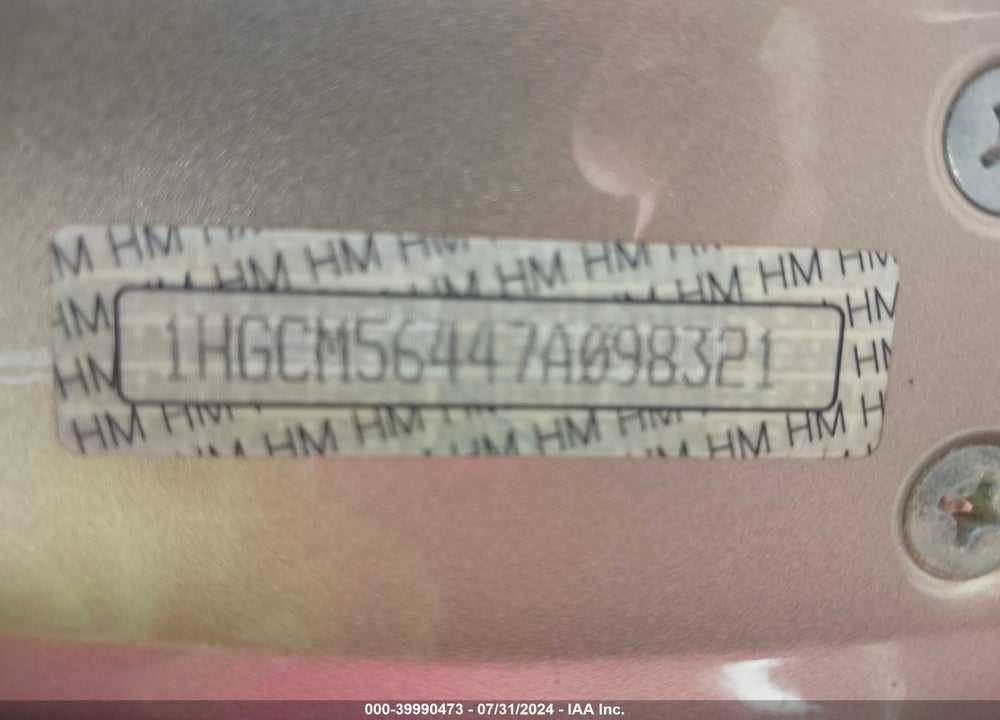 2007 HONDA ACCORD 2.4 LX VIN: 1HGCM56447A098321