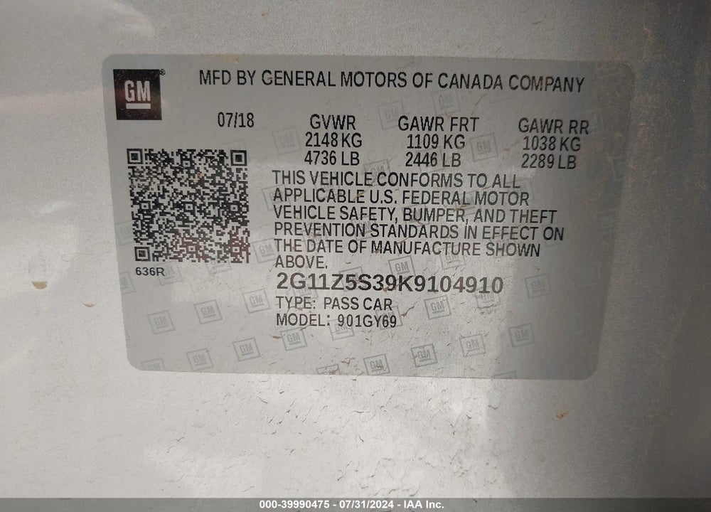 2019 CHEVROLET IMPALA LT VIN: 2G11Z5S39K9104910