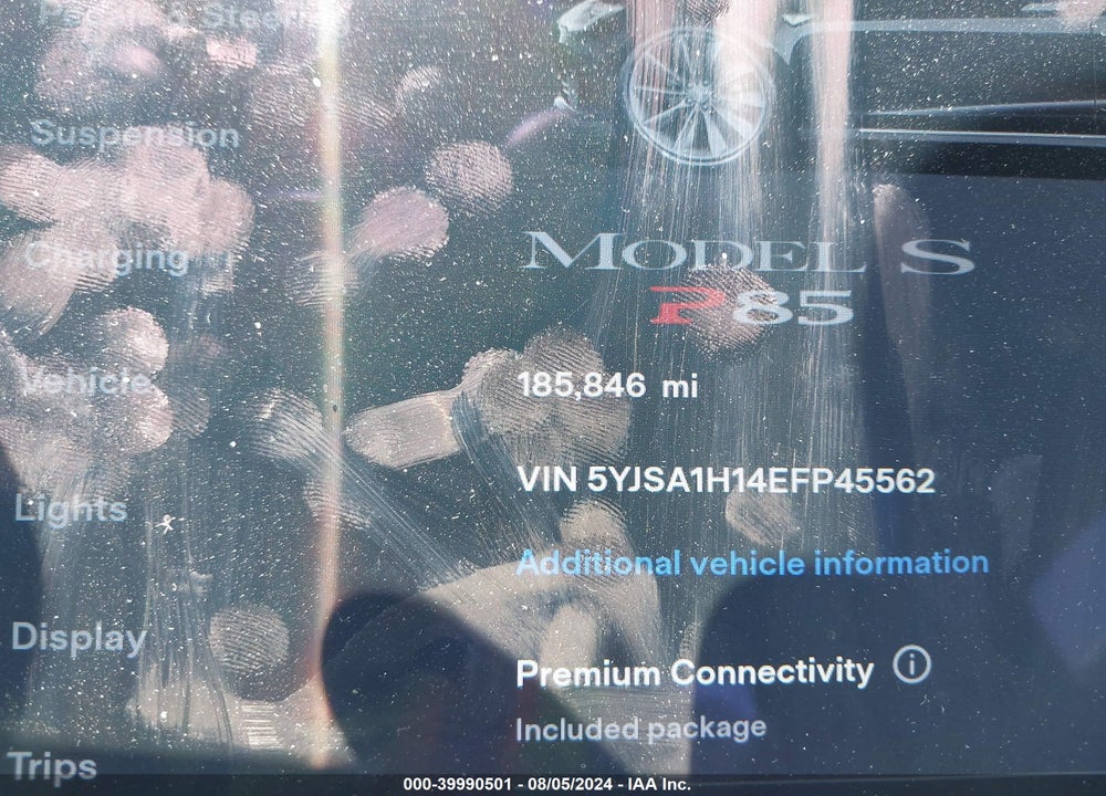 2014 TESLA MODEL S P85 VIN: 5YJSA1H14EFP45562