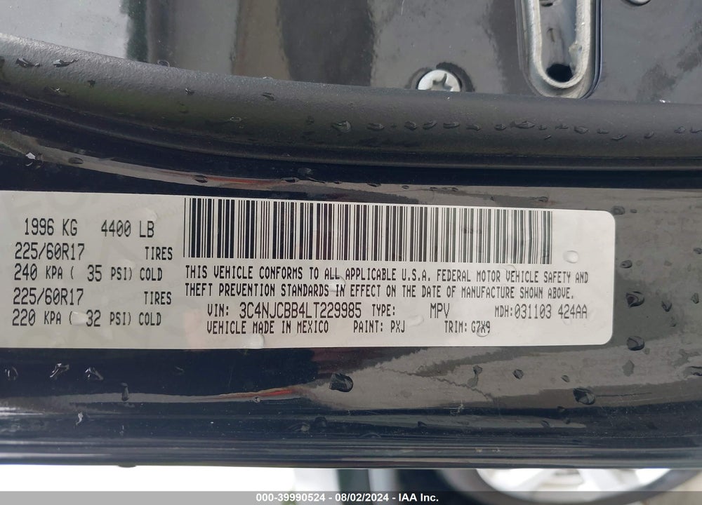 2020 JEEP COMPASS LATITUDE FWD VIN: 3C4NJCBB4LT229985
