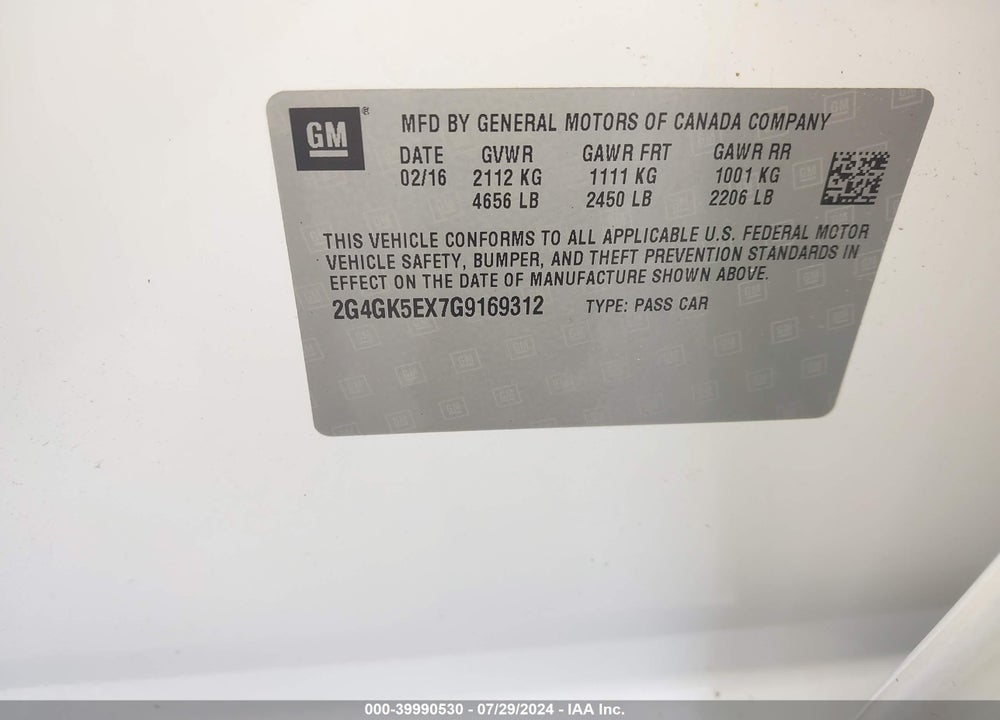 2016 BUICK REGAL TURBO VIN: 2G4GK5EX7G9169312