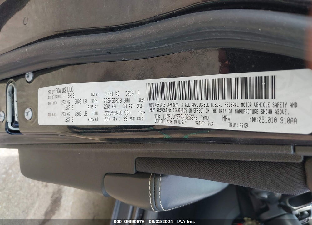 2016 JEEP CHEROKEE ALTITUDE VIN: 1C4PJLAB7GW325376