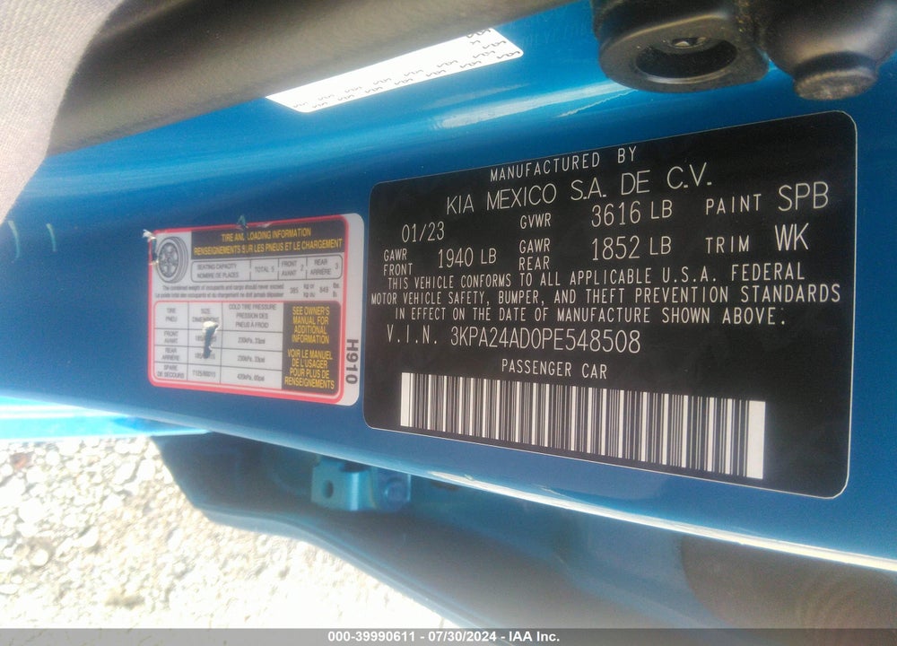 2023 KIA RIO S VIN: 3KPA24AD0PE548508