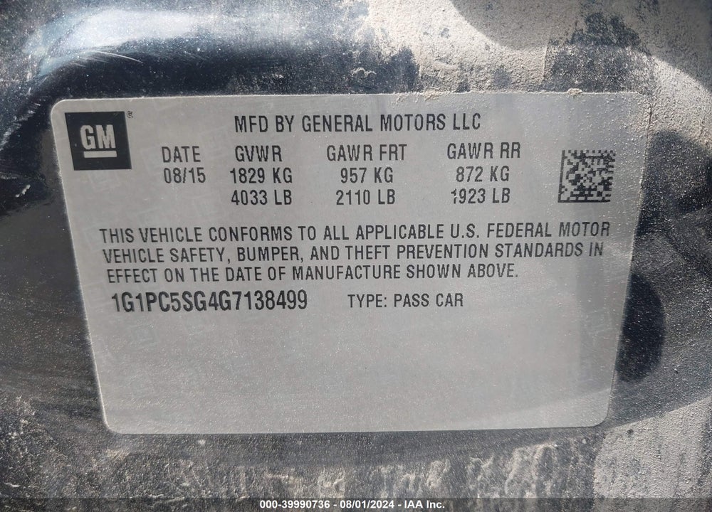 2016 CHEVROLET CRUZE LIMITED LS AUTO VIN: 1G1PC5SG4G7138499