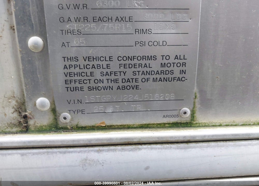 2004 AIRSTREAM PINACLE VIN: 1STGPYJ224J516208